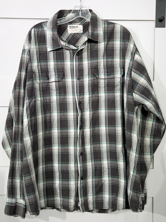 Wrangler Other - Wrangler Black, White & Teal Plaid Long-Sleeve Button-Up Shirt, Mens